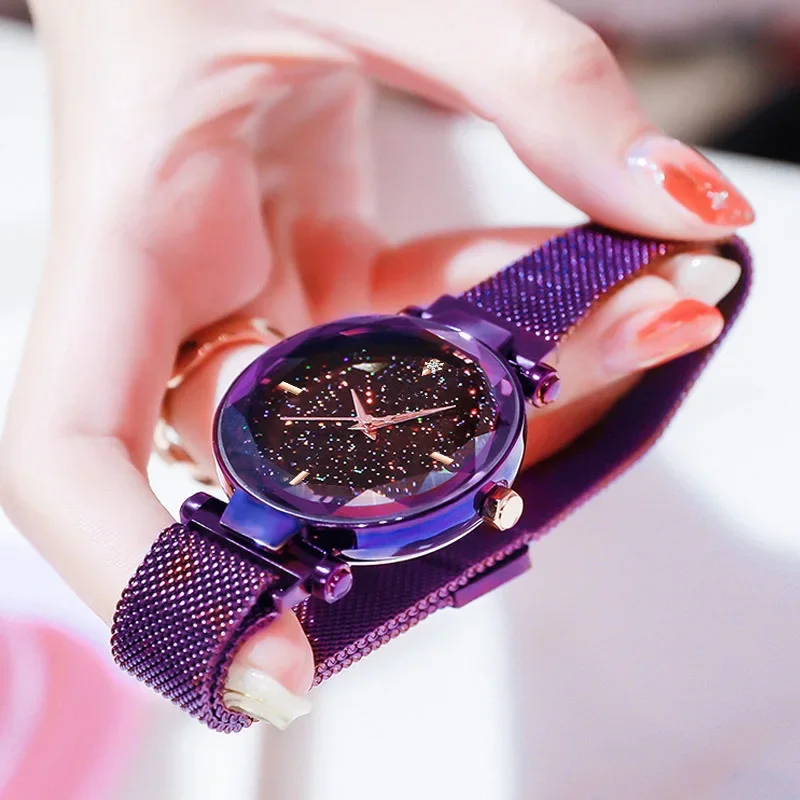 Starry Sky Women Watch Fashion Elegant Magnet Buckle Vibrato Purple Gold Ladies Wristwatch Luxury Women Watches