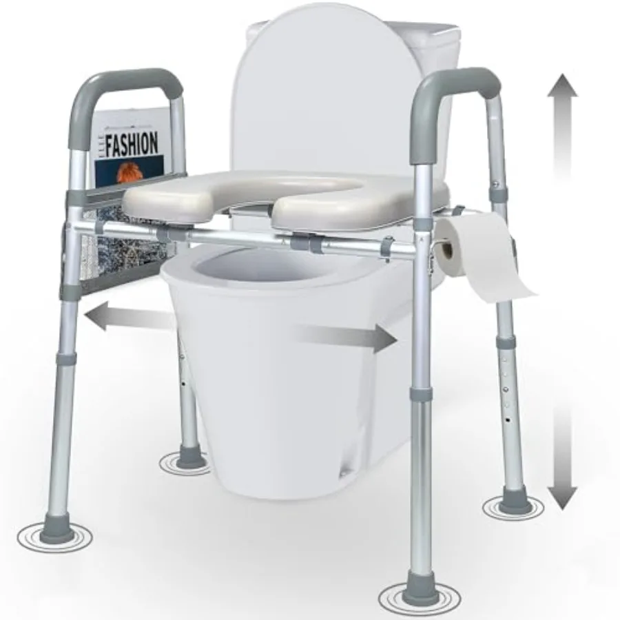 

Регулируемое по ширине и высоте сиденье для унитаза с ручками для пожилых людей, прочный пластик с нескользящей поверхностью, легко устанавливается.