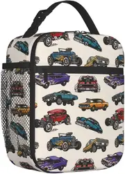 Cars Vintage Colorful Theme Lunch Bag Insulated Lunch Box for Toddler Boys Kids Cars Lunch Box for Work Picnic School Travel