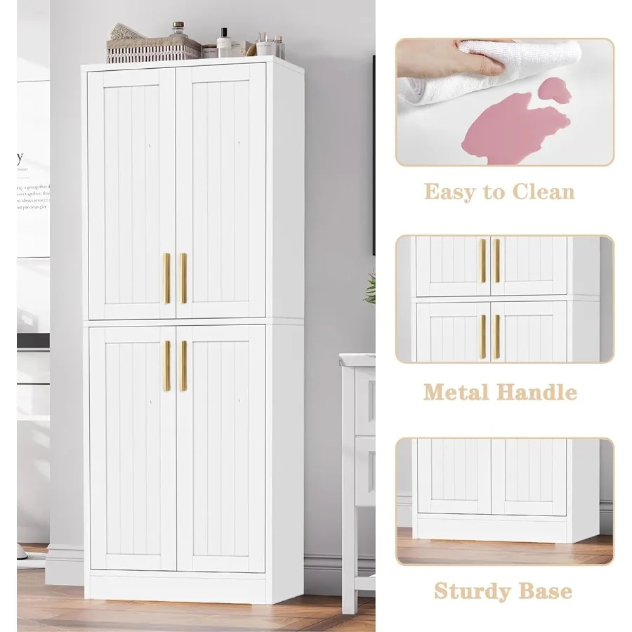 خزانة مخزن المطبخ، خزانة تخزين طويلة مع أرفف قابلة للتعديل و4 أبواب، خزانة قائمة بذاتها لـ Dinin