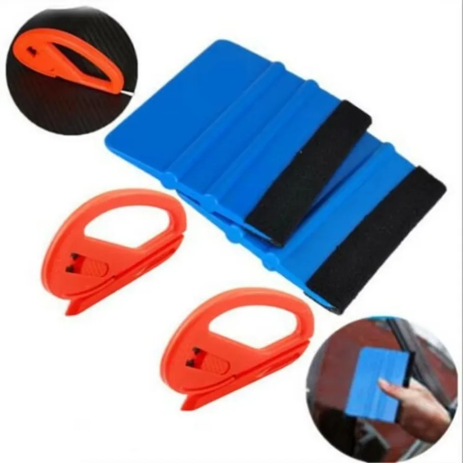 

4 pc Car Wrapping Tool Kit Useful Safety Vinyl Cutter & Felt Edge Squeegee