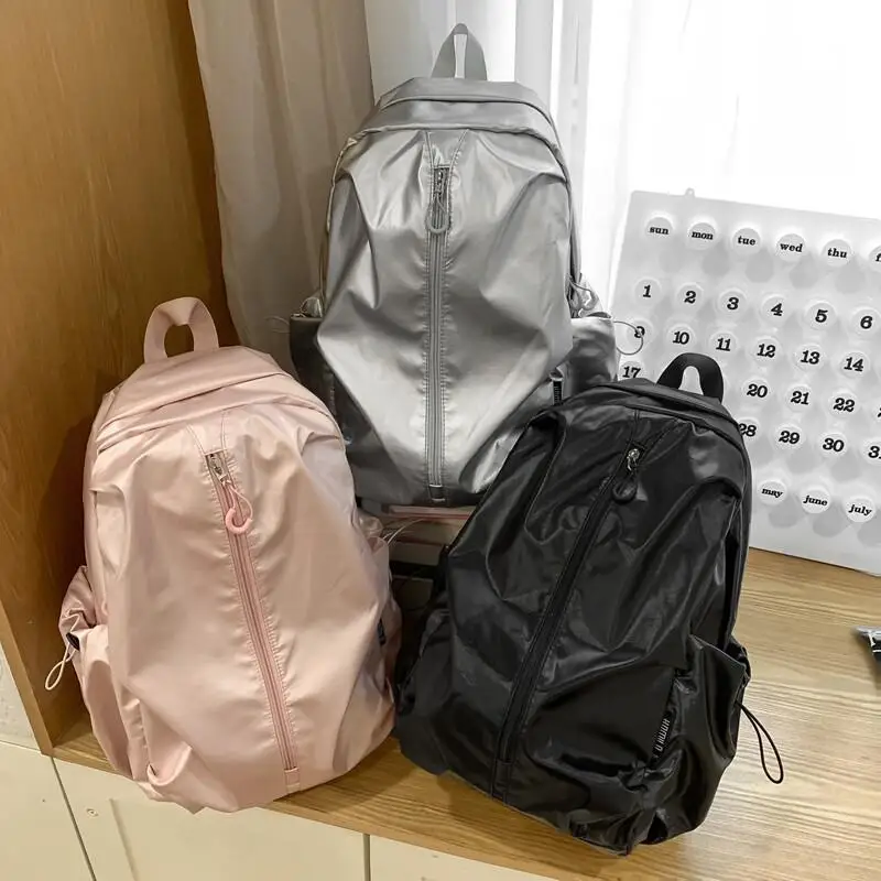 Silver Backpack Lightweight Travel Men's Style Dual Shoulder Bag Commuter Soft Handle Vertical Square Shape for Daily Use