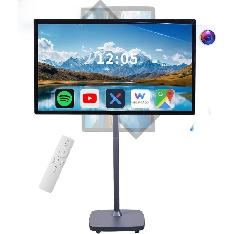 32 Inch Smart Portable TV on Wheels,FHD Touch-Screen-Monitor,Wireless RollableTV, 8G RAM,128G Storage,Built-in 6-8H Battery,Andr