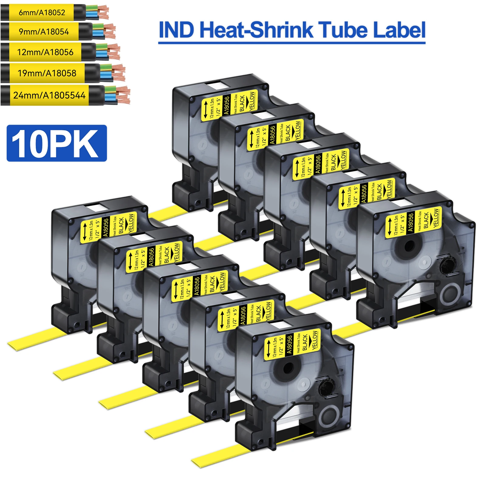 

5/10PK 18056 Промышленные термоусадочные этикетки, совместимые с Dymo A18052 A18054 A18058, желтая лента для DYMO Rhino 4200 5000