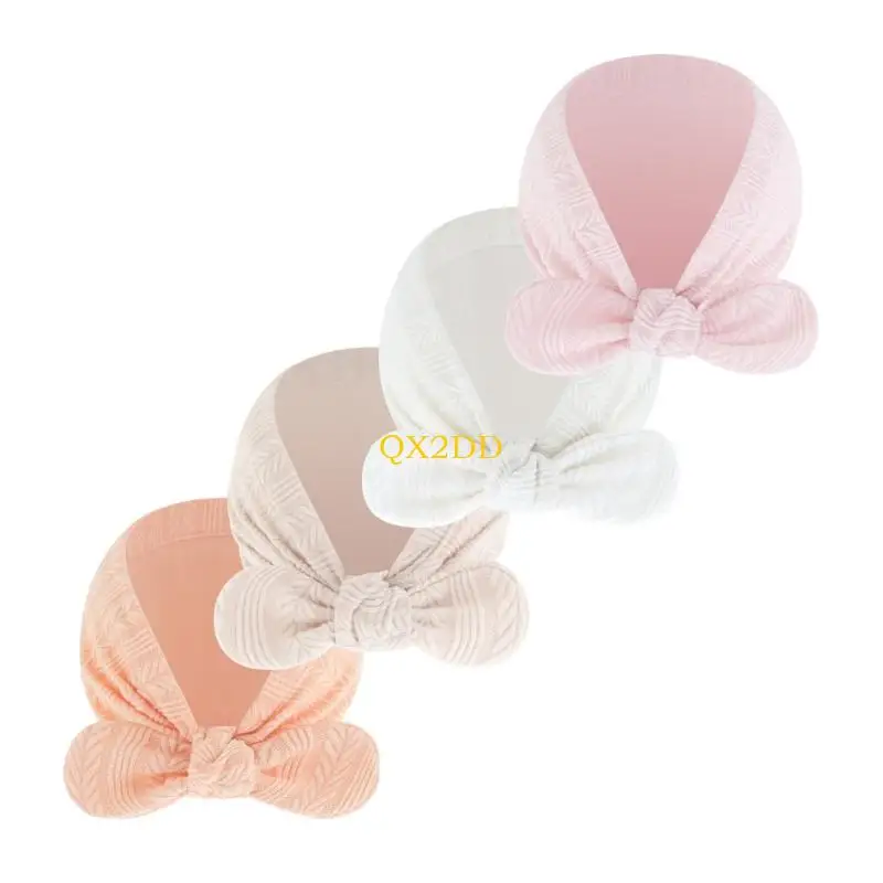 QX2D Juego 4 gorros indios para bebé, gorro fetal algodón con detalle lazo para recién nacidos, gorros elegantes para 0