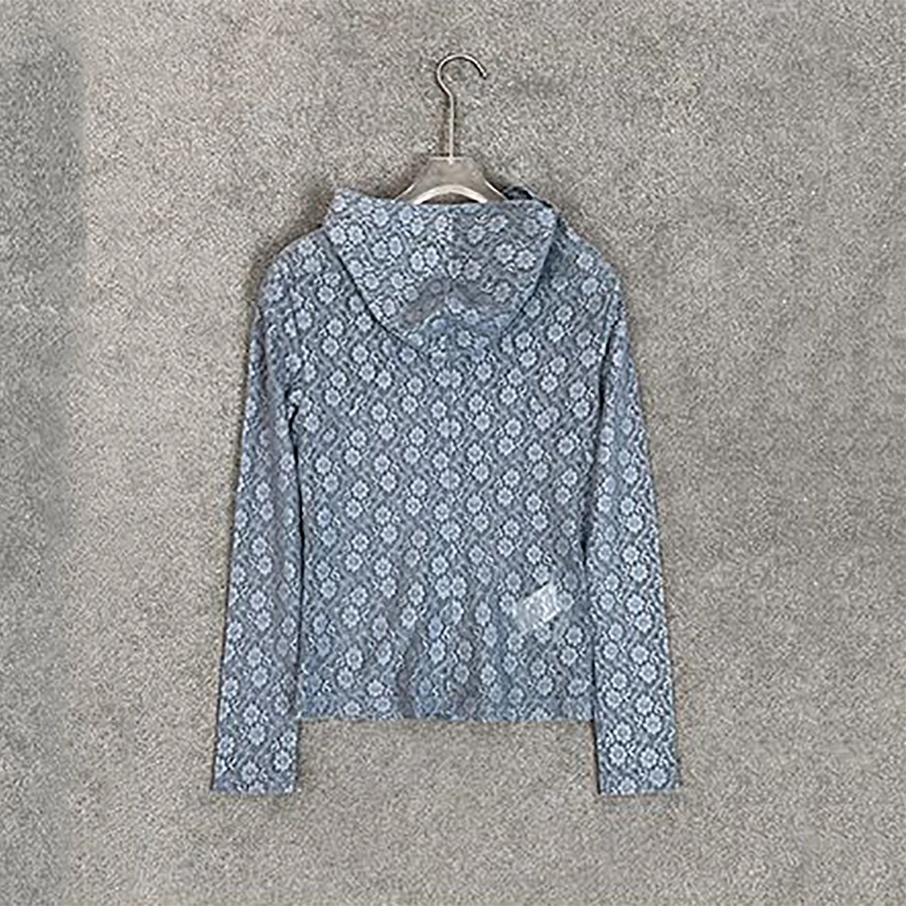 Lace Semi-Sheer Zipper Women's Jacket Fitted Elegant Commuter Long-Sleeve Hooded Base Layer Top 2026 Spring Festival New Y2k