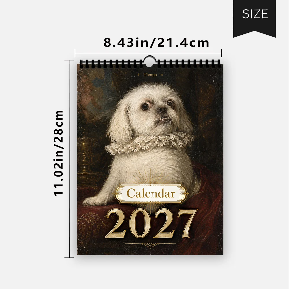 1pc 2027 Noble Dog Oil Painting Wall Calendar,12‑Month Planner,Gift For ,Christmas,Halloween,New Year,Free Stickers Included