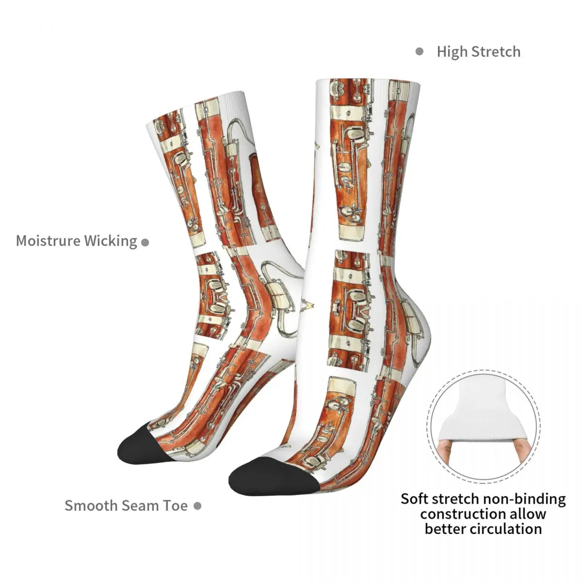 The Bassoon Socks Harajuku Super Soft Stockings All Season Long Socks Accessories for Unisex Gifts