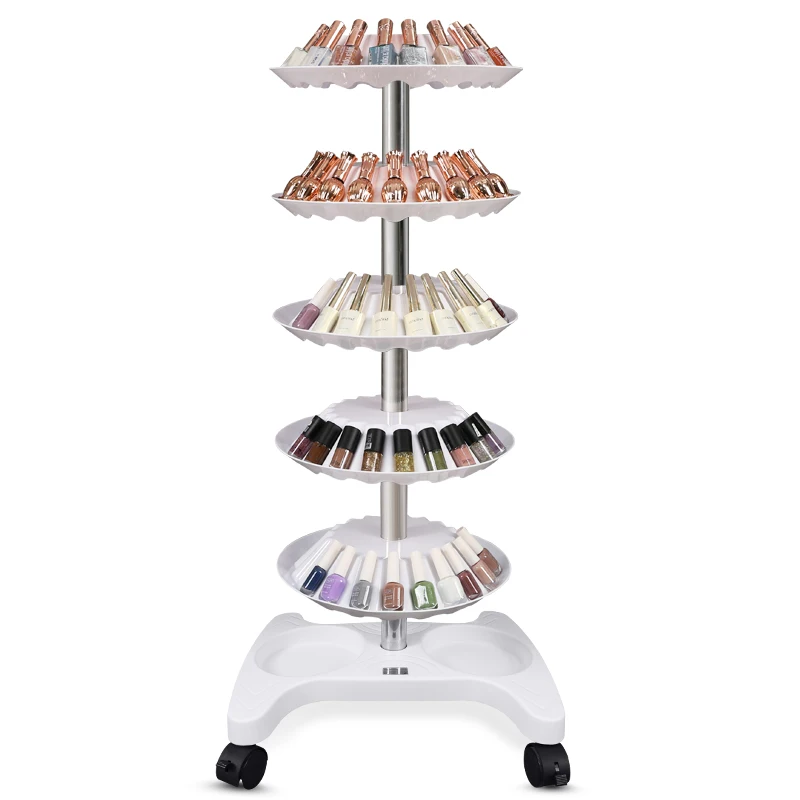 Nail Polish Trolley Organizer 5 Layers Nail Polish Spinning Rack Rotating Nail Polish Display Stand with Wheels