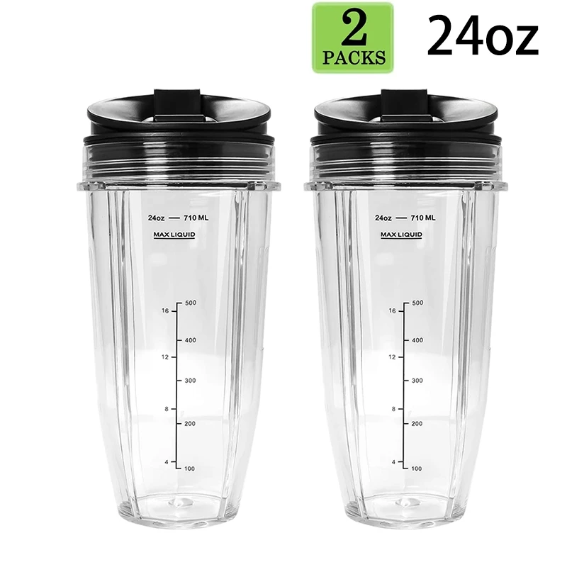 2 Pack Replacement 24Oz Cup with Spout Lid for Nutri Ninja Auto IQ Series Blenders with BL450/BL454/BL456/BL480/BL481