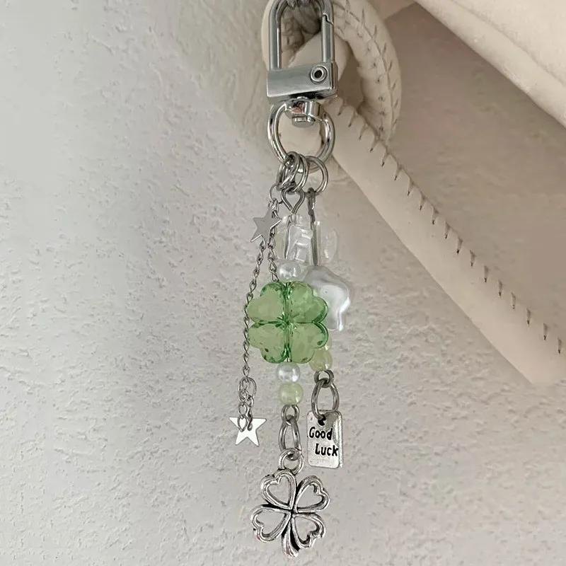 Phone Jewelry Plant Phone Charm Hangings Lucky Four Leaf Grass Phone Strap Keychain Acrylic Charm Suitable for Bags and Keys