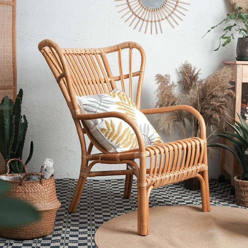 인스 라탄 싱글 소파 B&B 실내 천연 라탄 의자 리클라이너 심플 일본식 발코니 캐주얼 소파 의자