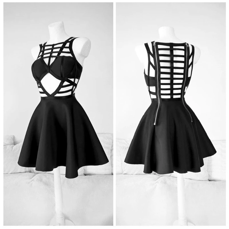AltGoth Mall Goth Sexy Korsettkleid Damen Vintage Streetwear Ausgeschnittenes Criss-Cross A-Linien-Kleid Emo Alt Grunge Elfenmädchen-Kleid