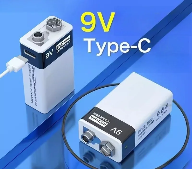 

650 мАч 9 В литиевая аккумуляторная батарея с зарядкой через USB 6F22 квадратная батарея для гитары/микрофона/мультиметра 9 В литий-ионный блок питания