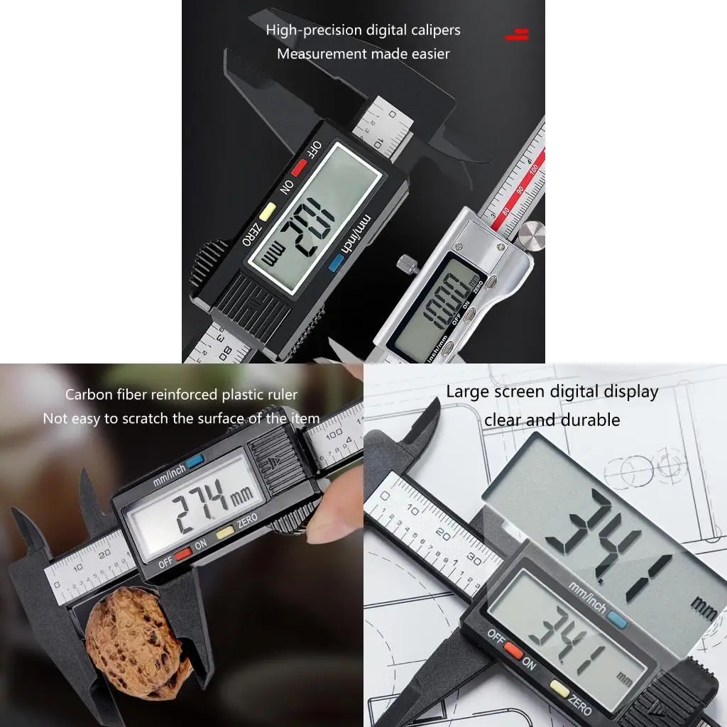 G92C Electronic Digital Caliper Carbon Fiber/Zinc Alloy Measuring Tool Button for Inch/Metric Conversion LCD