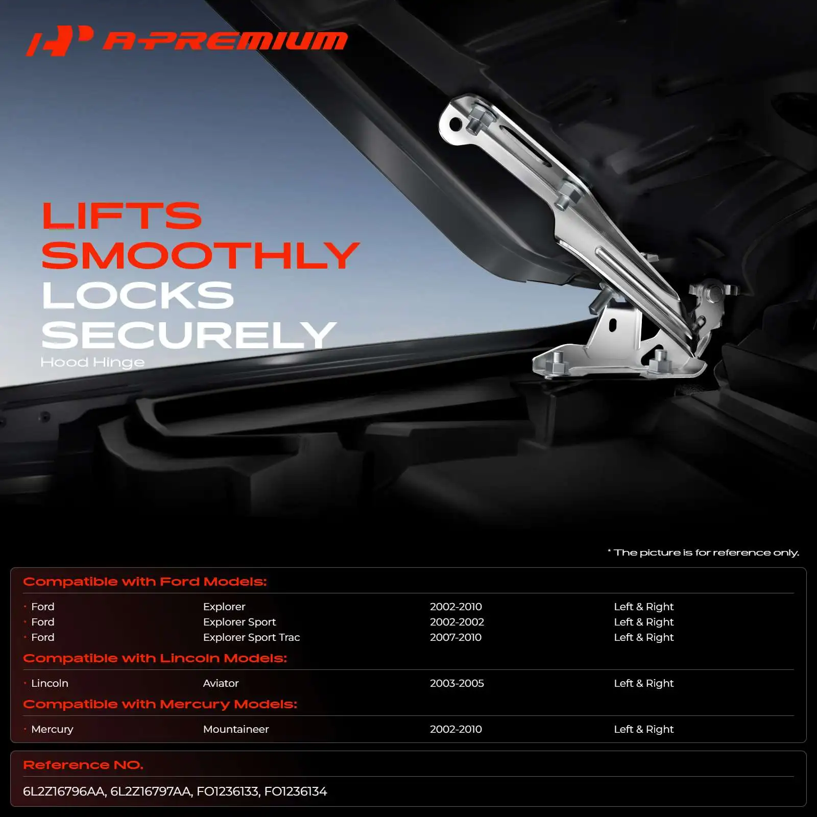 A-Premium Pair Front Driver & Passenger Side Hood Hinge for Ford Explorer 2002-2010 Explorer Sport Lincoln Aviator 2003-2005