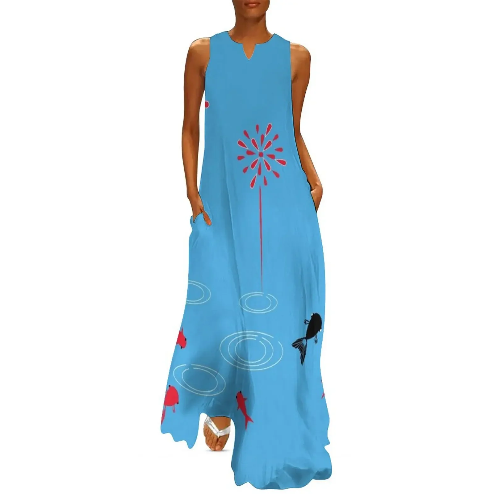 

Koi - Red and Black - with red fireworks Long Dress Long veiled dresses clothes for women Dress