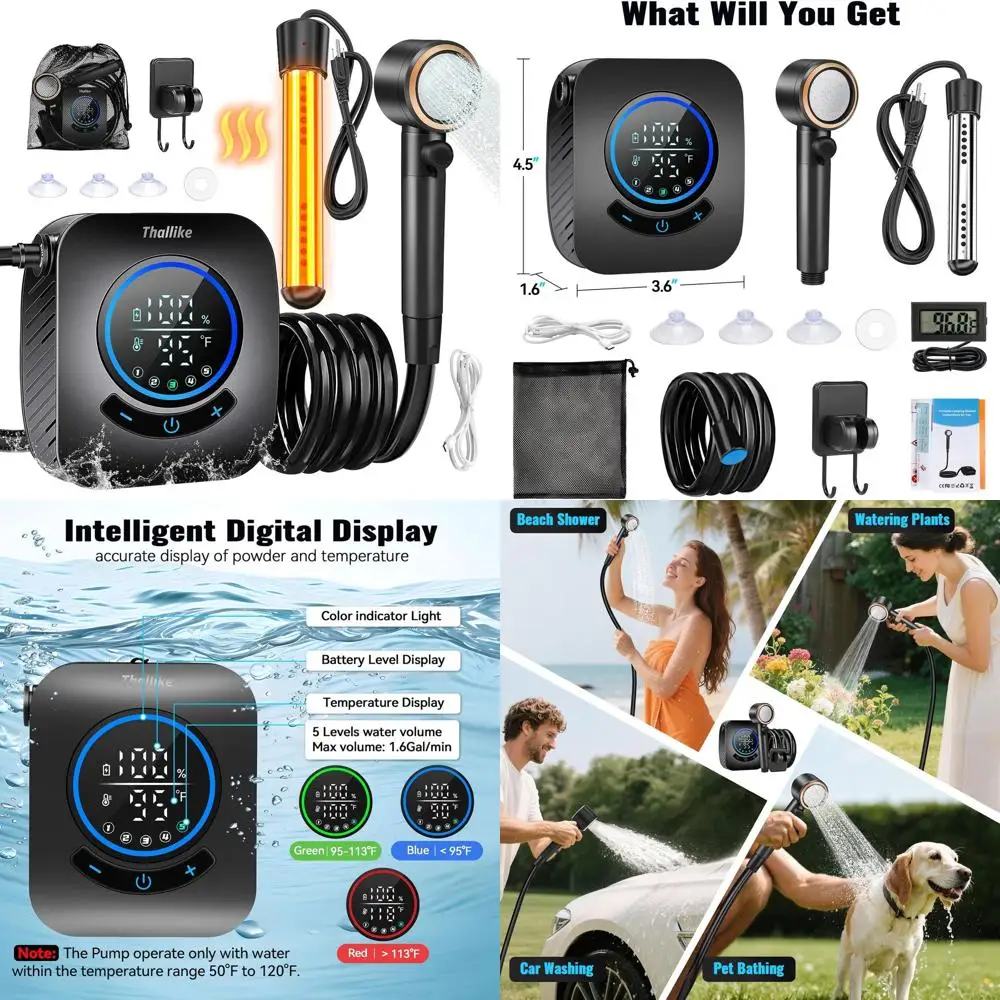 

Портативный погружной душ с подогревом 1500 Вт, аккумулятор 8000 мАч, LED-дисплей, водонепроницаемый комплект для душа на природе для кемпинга и туризма