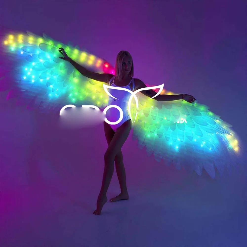 Nightclub stage performance event LED big white wings GOGO show opening dance luminous light up wings Park paradise wear