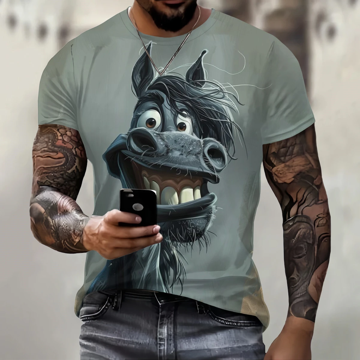 3D printing funny animal element t-shirt round neck trend for men t-shirt breathing comfortable short sleeve men's top clothing