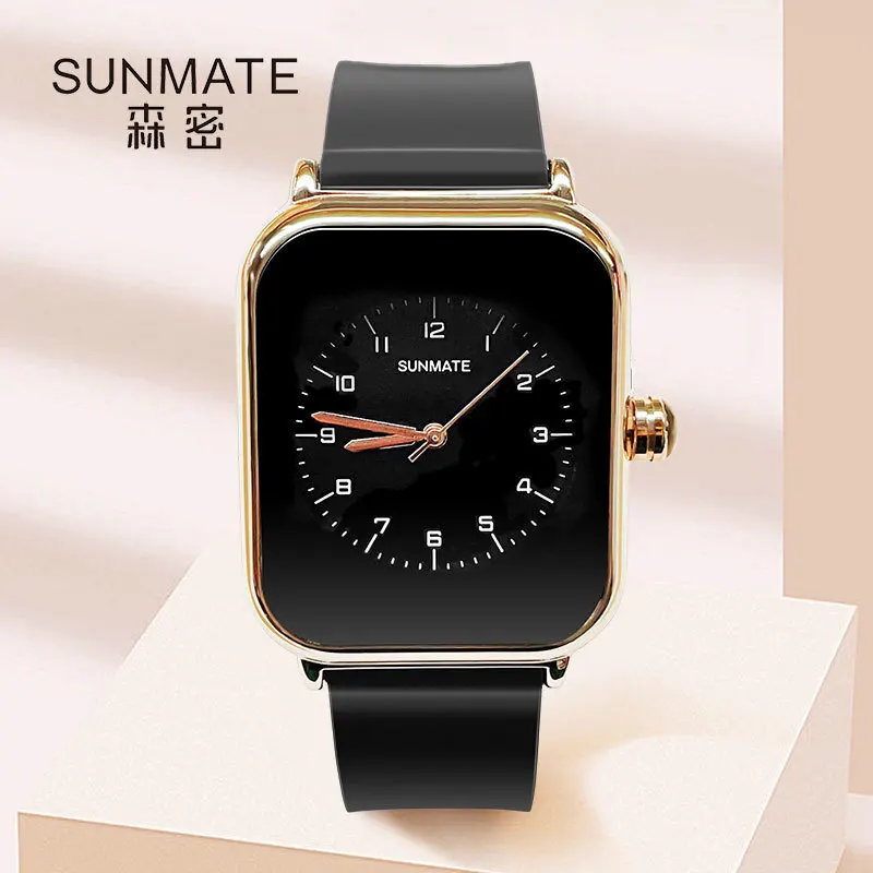 SUNMATE Nordic Style Rectangular Simple Fashion Women's Watch Japanese Quartz Movement Stylish Leather Strap with Free Watch Box