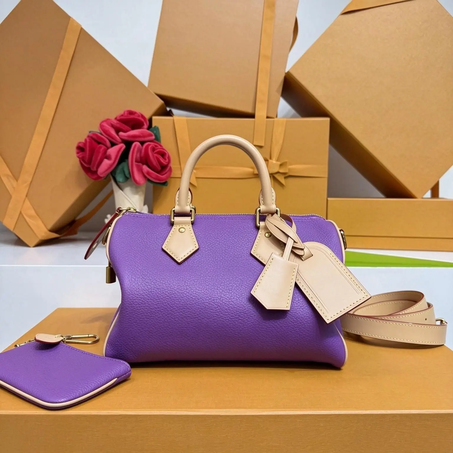 Vibrant Purple Women Top Handle Bag With Detachable Shoulder Strap & Coin Purse