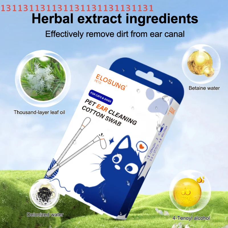 50 قطعة من مسحات القطن لتنظيف أذن الحيوانات الأليفة 2 في 1 من الزيوت العطرية مملوءة لتنظيف الأذن براعم إزالة شمع الأذن اللطيفة للكلاب والقطط #1