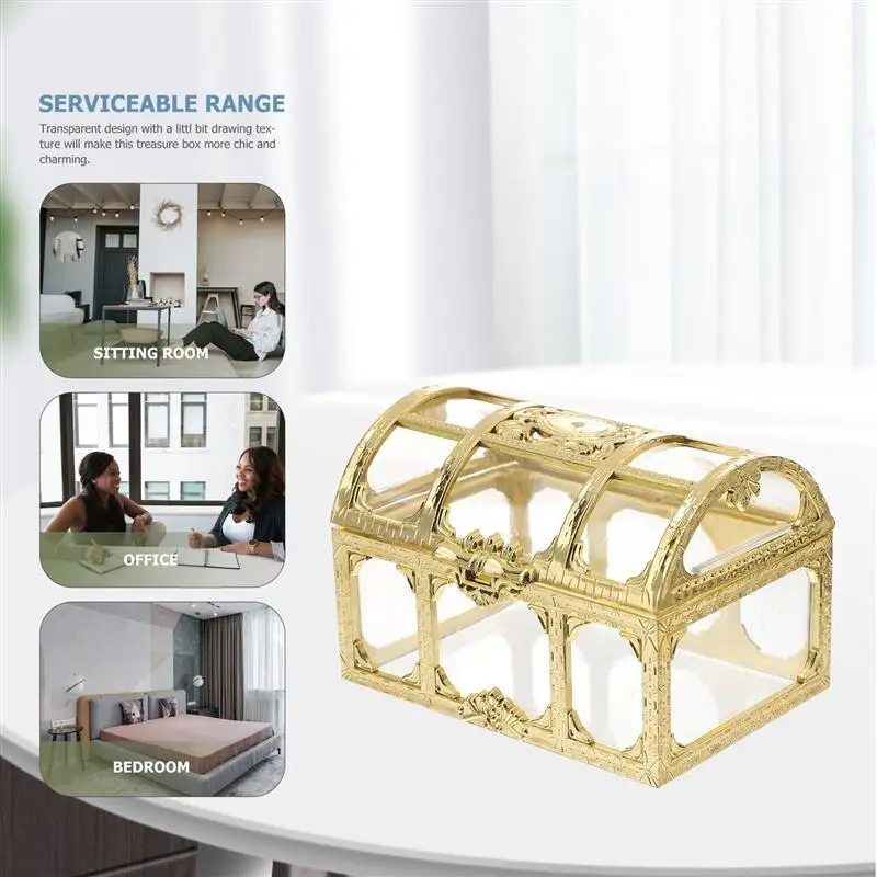 Plastic Transparent Pirate Treasure Box Crystal Retro The Jewelry Box Storage Organizer Chest Box Treasure For Retro Wedding