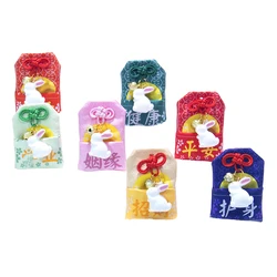 Japanese Embroidery Pray Fortune Omamori Pendant Good Luck Rabbit Small Bell Amulet Kimono Pray Keychain Gift