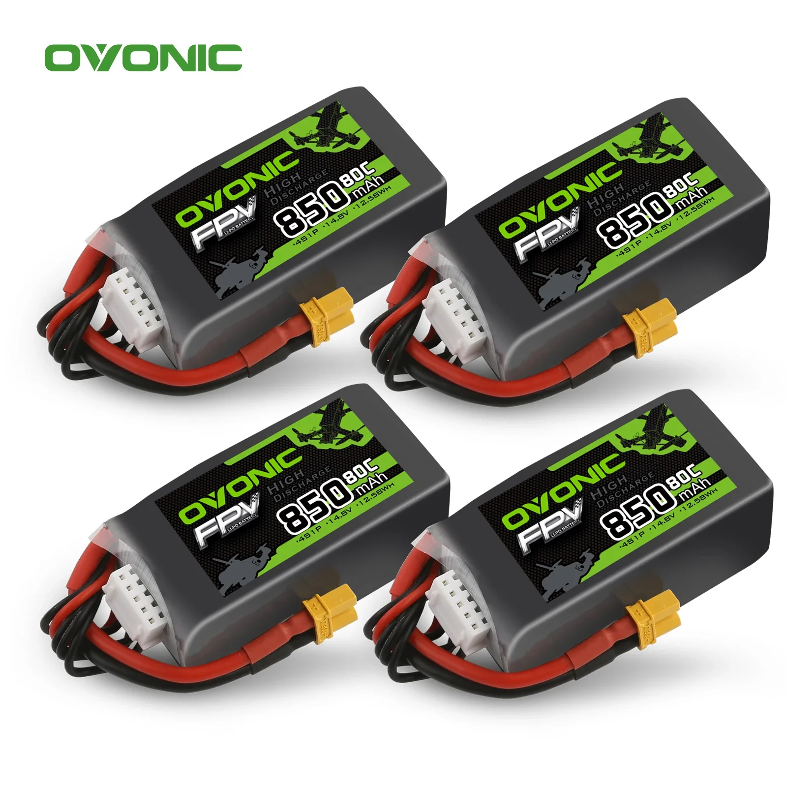 

4PCS US Ovonic 80C 14.8V 850mAh 4S Lipo Battery for FPV XT30 Plug for 150mm to 210mm size FPV like Squirt V2.