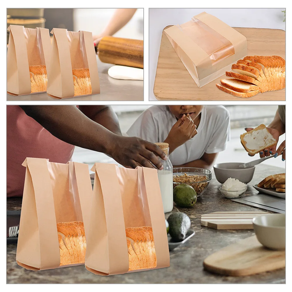 

100 Pcs Baking Toast Bags Food Paper Bakery Cookie with Window Biscuit Grade Small Sweet