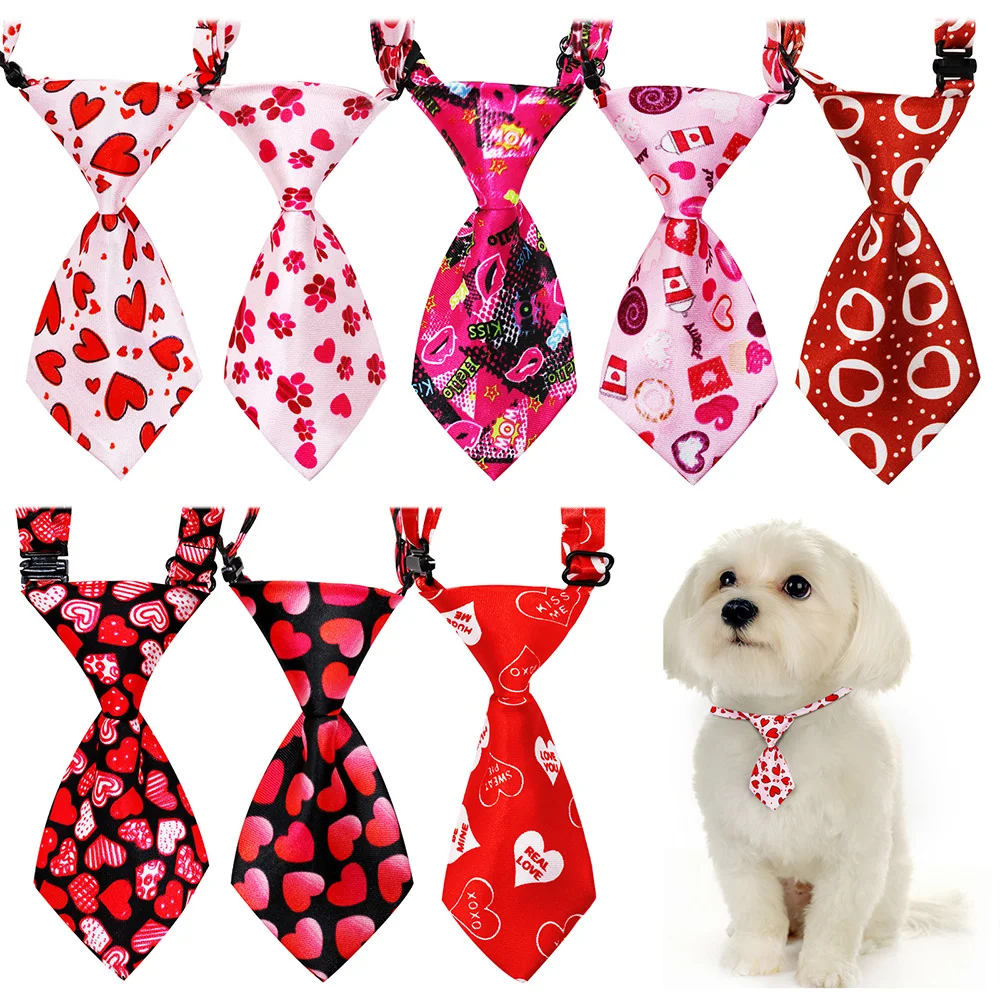 60/80PCS Valentine's Day Pet Necktie Cat Tie Heart Pattern Adjustable Dog Decorate Neckties for Small Dogs Products Pet Supplies