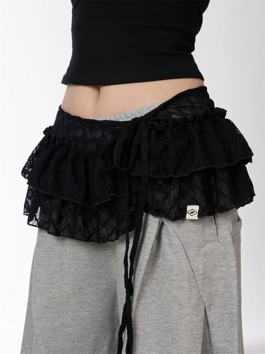 New ONLPP2026 Heavy Embellished Lace Belted Wood Grain Short Apron Skirt Curtain Casual Style for Ladies City Commuting