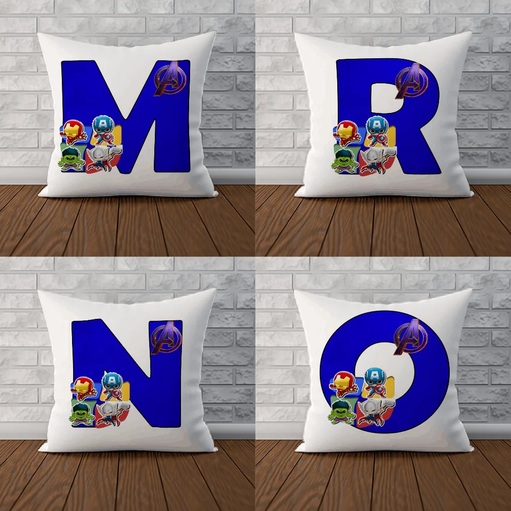 Pillows for Sofa Blue Abecedario Avengers Velvet Cushion Cover 45x45 Anime Pillow Cases Decorative Pillowcases for Bed 2 Pieces