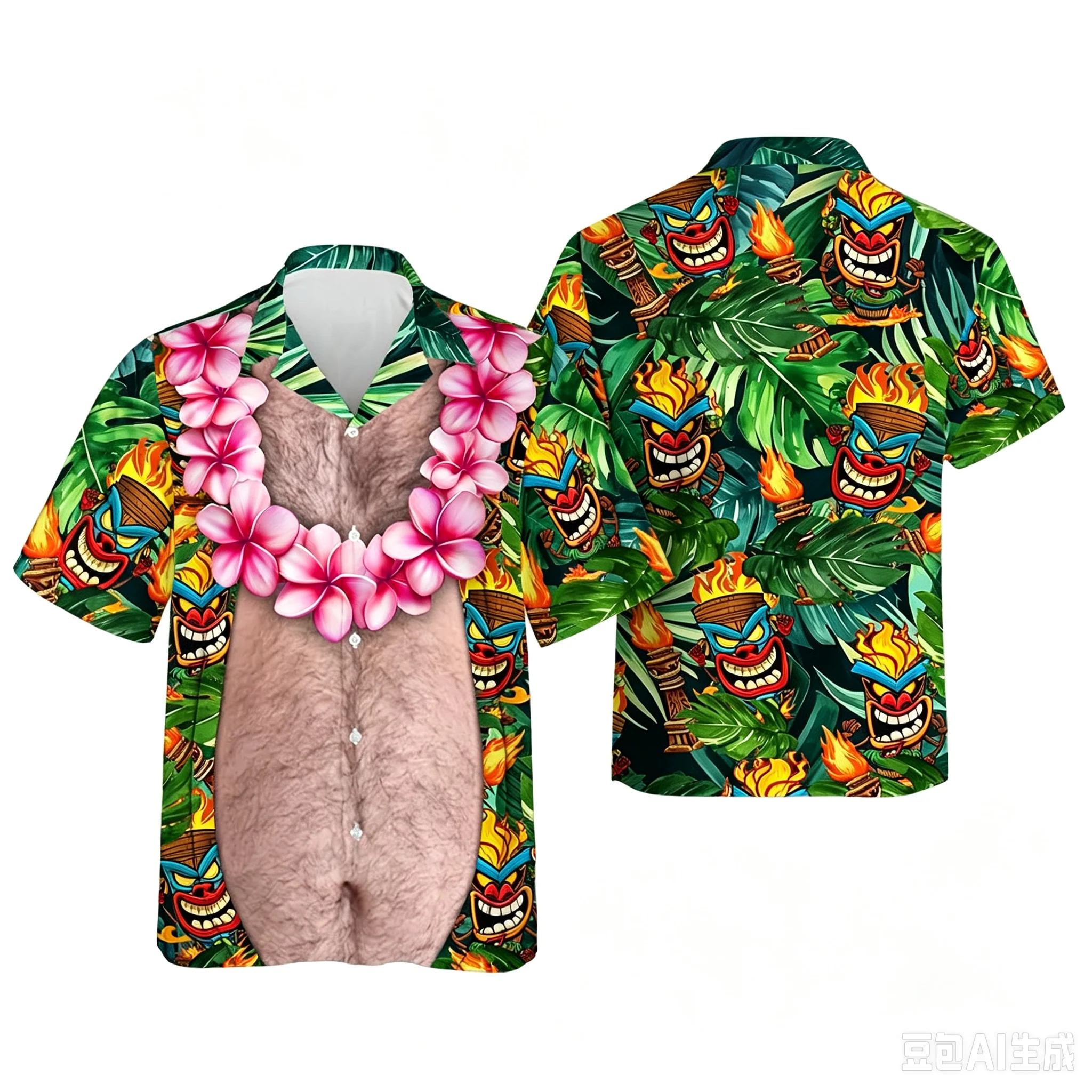 Funny Design Big Belly Hawaiian Shirts Funny Vacation Mens Shirts Casual Button Down Tropical Beach Shirts Y2k Unisex Blouses