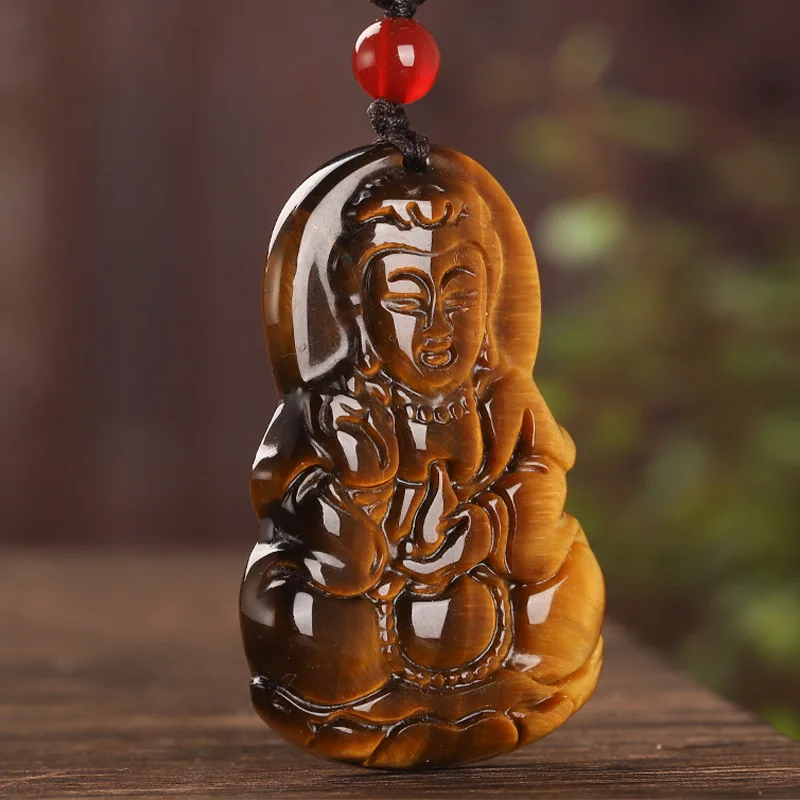 Maitreya Laughing Buddha Guanyin Pendant Unisex Tiger Eye Stone Hanging Ornament