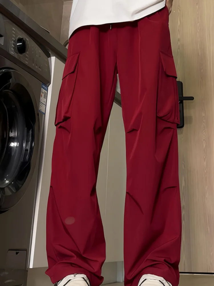 Ropa de trabajo recta, pantalones informales, pantalones Cargo de pierna ancha, pantalones de mujer de Color puro a la moda, pantalones de pareja de cintura alta, estilo callejero 2025