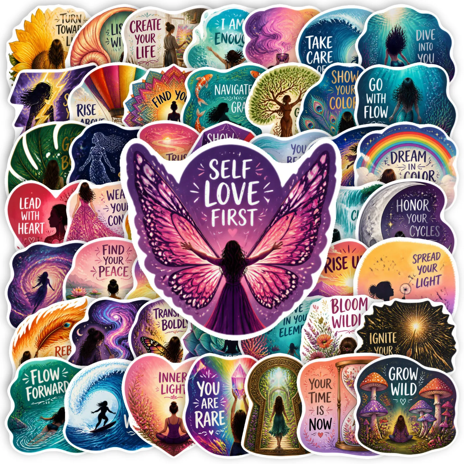 50 PCS Positive Energy Women Self Encouragement Quote Dark Graffiti Stickers Pack Decorate Luggage Phone Fridge Removable Decals