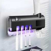 1set-UV Sterilizing Toothbrush Holder, Auto Disinfection, Wall-Mounted/Stand, Multi-Brush, Hygienic Bathroom Organizer