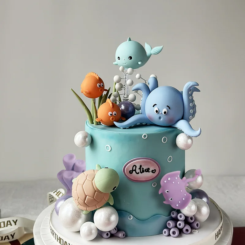 

Ocean Animals Cake Topper Octopus Turtle Whale Cake Decor Under The Sea Theme Kids Birthday Party Decoration Baby Shower