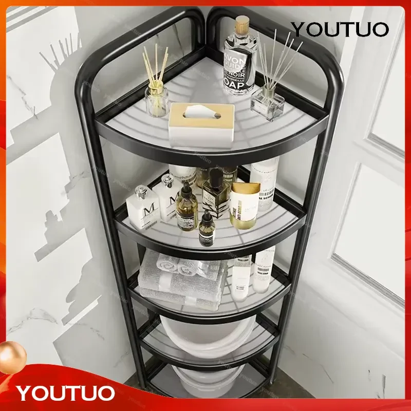 Simple Bathroom Organizer Floor Standing Corner Rack Modern Kitchen Seasoning Shelf Space Saving Corner Unit