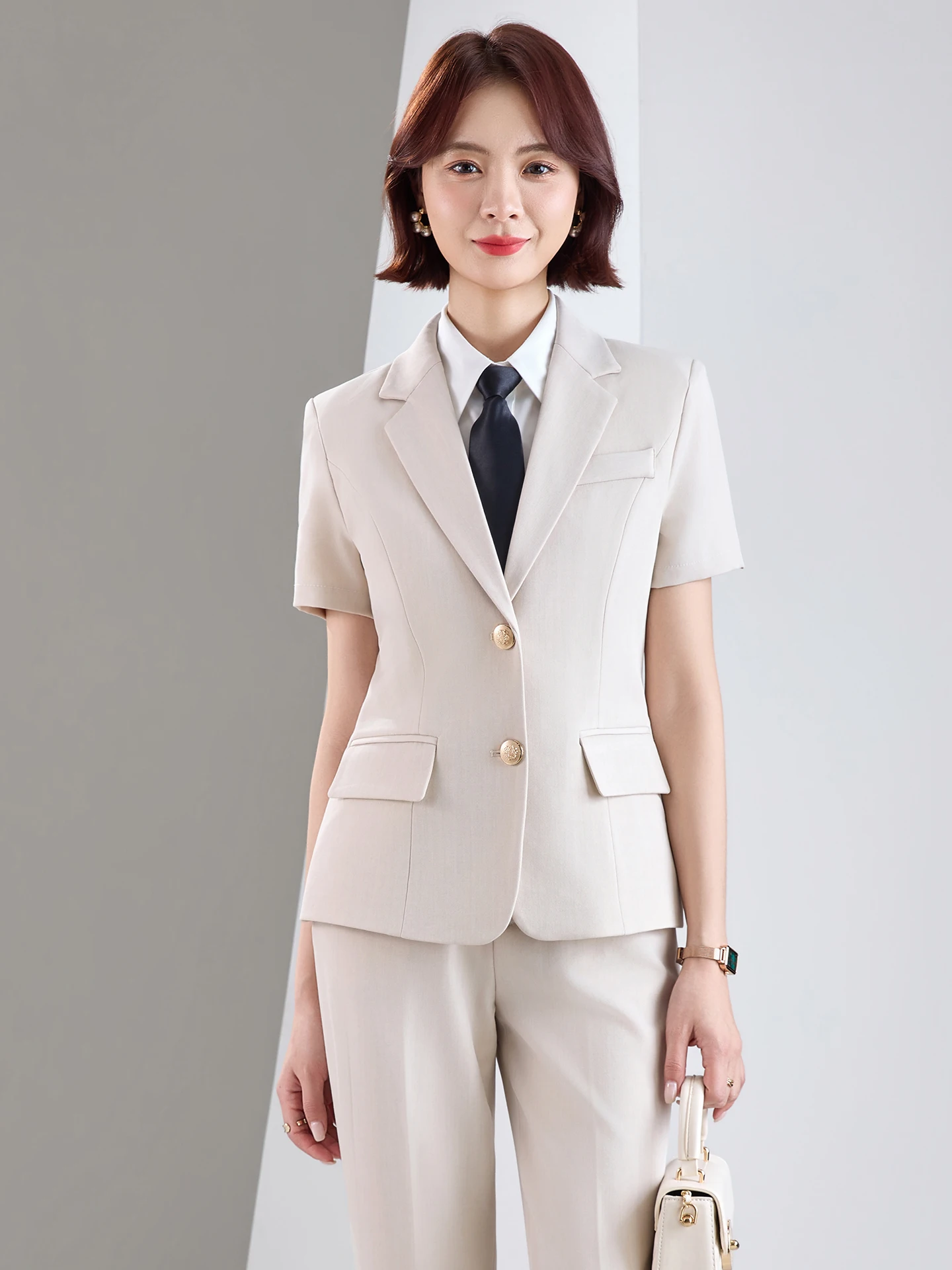 Cobalt Blue Short Sleeve Suit Set Women's Summer Thin Professional Interview Clothing Elegant Career Formal Workwear