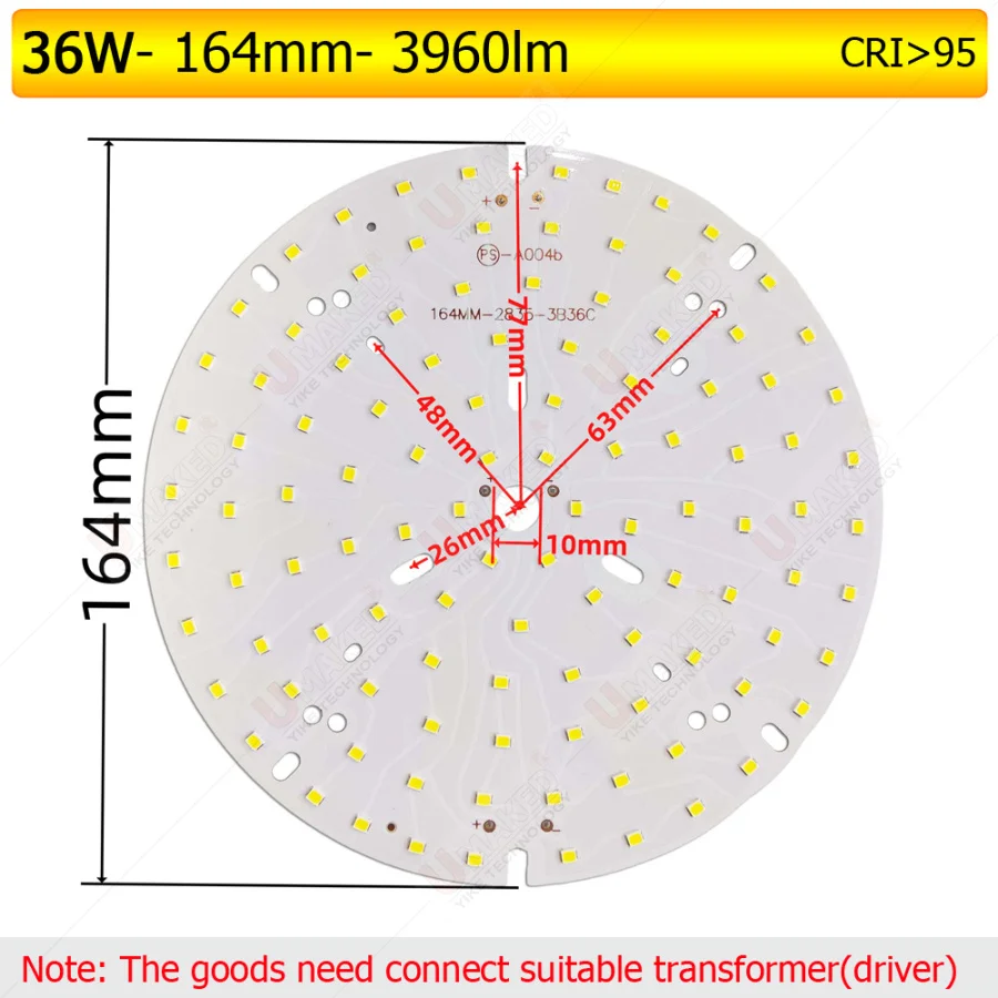 Imagem -03 - Led Downlight Fonte de Painel Branco Smd 2835 Lâmpada do Teto Faça Você Mesmo Luz Interior 95 Smd2835 24w 36w 3000k Lâmpada 4500k