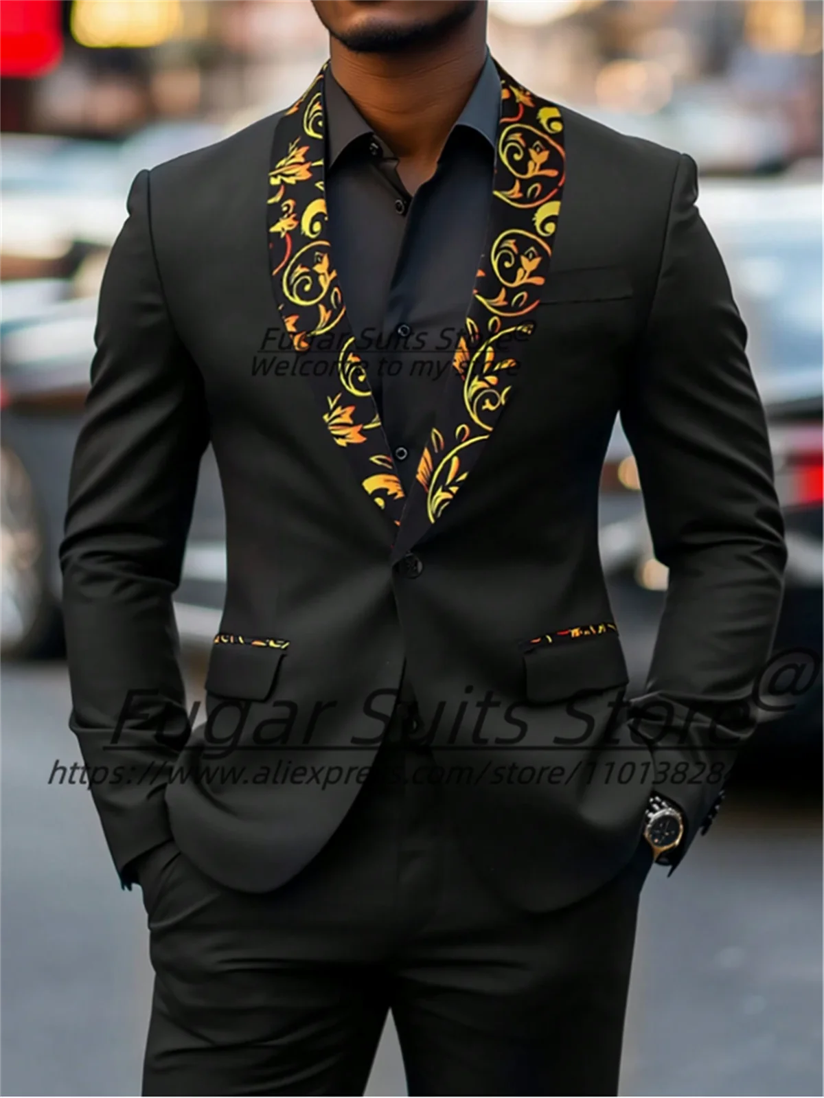 

Luxuly Black Wedding Suits For Men Slim Fit Shawl Lapel Groom Formal Tuxedos 2 Pieces Sets Business Male Blazers Costume Homme