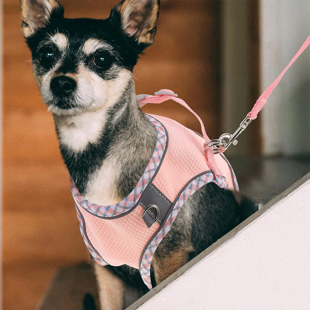 

Pet Carrier Harness Lightweight Adjustable Wear-Resistant Dog Vest Dog Walking Vest Portable Small Size Pink Travel Reflective