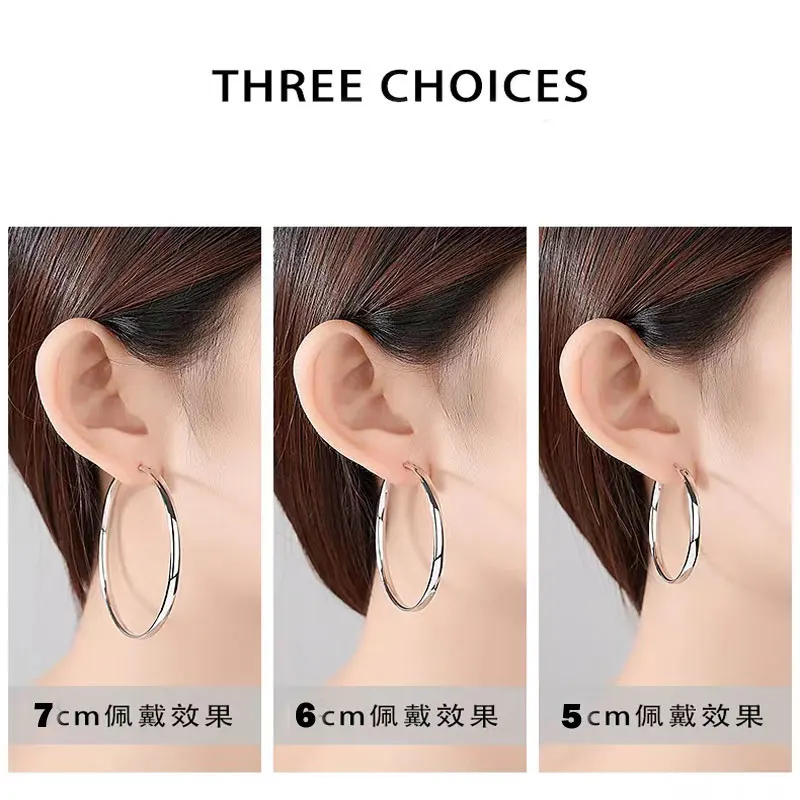 Somila 2022 Punk Mode 70mm Durchmesser Große Hoop Ohrringe Für Frauen S925 Ohrringe Brincos Schmuck Zubehör 3,0 MM Cерьги kольца – Detail 8