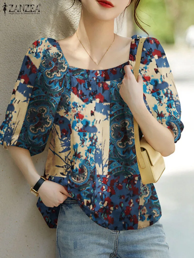 ZANZEA-Chemisier imprimé floral pour femme, manches courtes