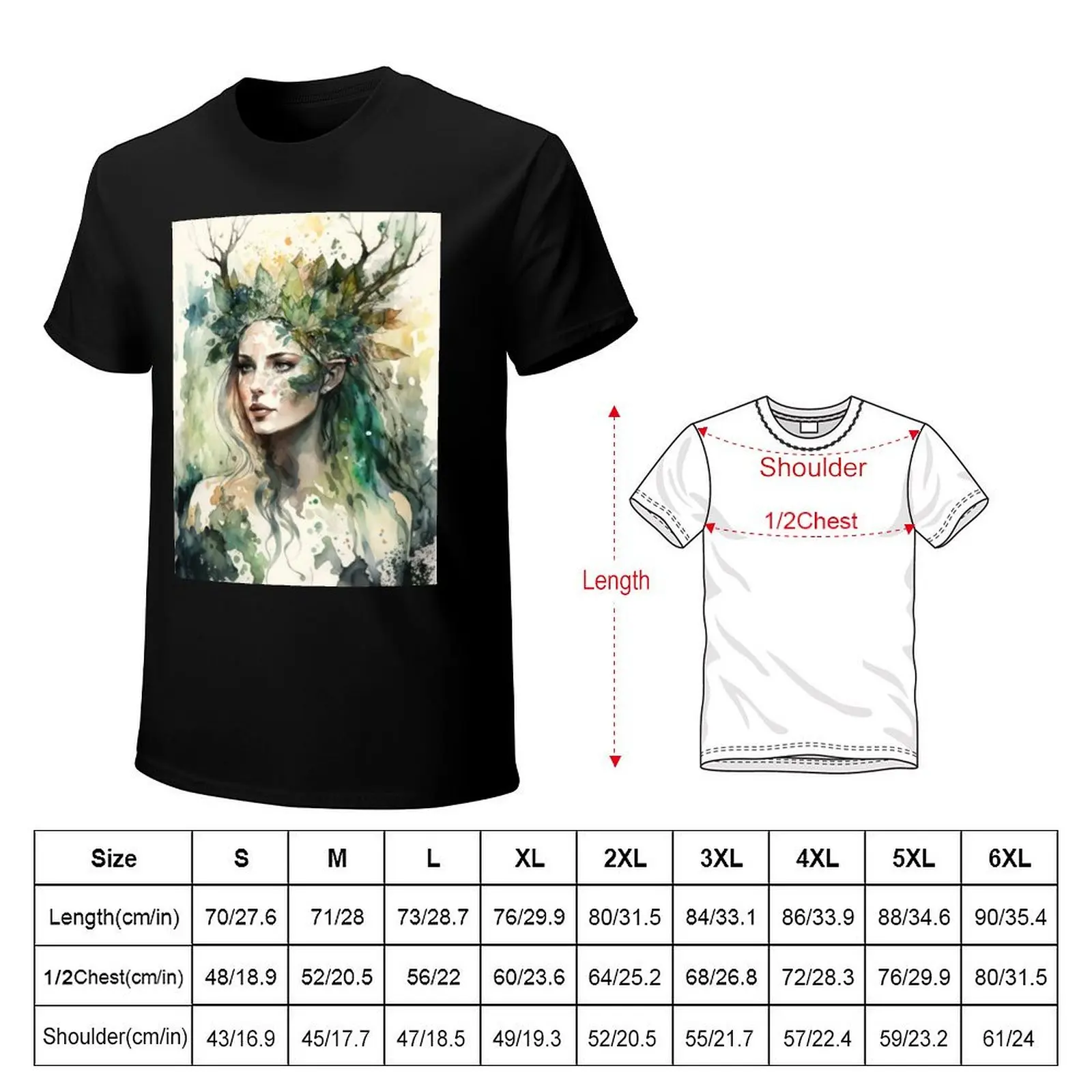 Nature Goddess - Woodland Witchy Forest Greenwoman T-Shirt Light Athletic Short Sleeve Tee Shirt