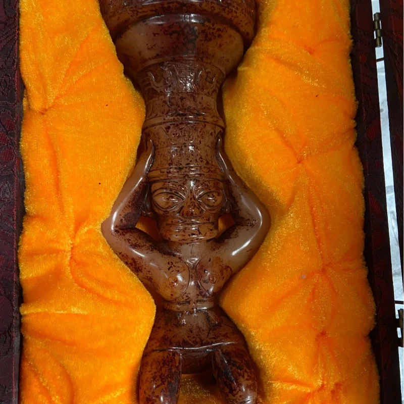 

Wholesale Handicrafts Antique River Polished Jade Beast Pattern Cup Sun God Wax Stand Hand-carved Ornament Patina Live Streaming