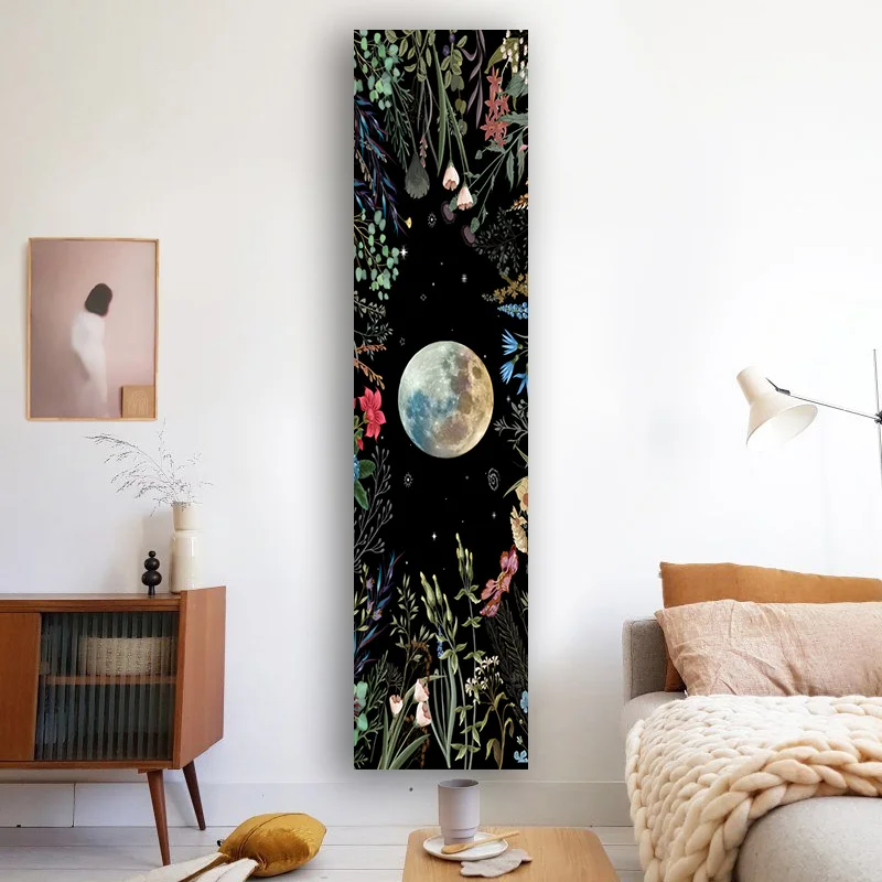 Planet Moon Flower Tapestry Tree Of Life Black Background Living Room Bedroom Bathroom Wall Hangings Home Decoration Decor